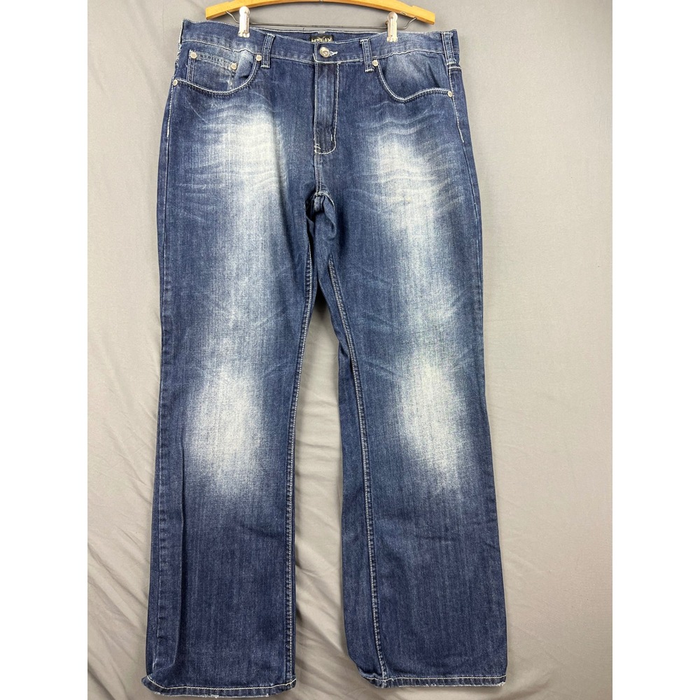 Helix Relaxed Bootcut Jeans Mens 38x32 Blue Faded Distressed Y2K Denim Good